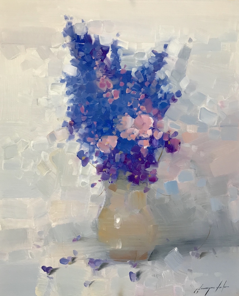Vase of Blue Flowers, Original oil Painting, Handmade artwork, One of a Kind        